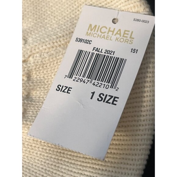 Michael Kors Cream Knit Beret Designer Accessory Gold Tone Logo One Size NWT - Picture 5 of 5
